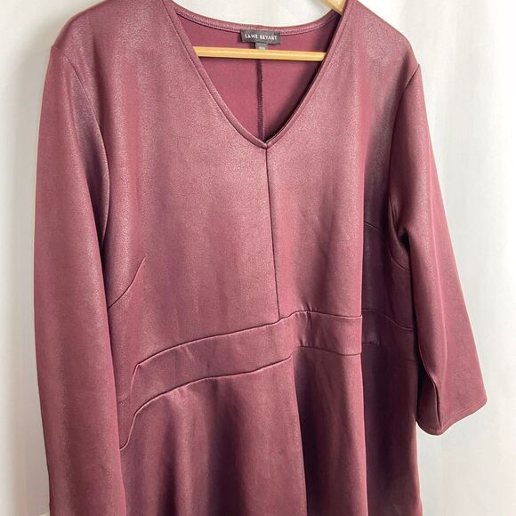 Lane Bryant Blouse Plus Size 22-24 Coated Stretch V-Neck Top Glam‎ Minimalist - Picture 4 of 11